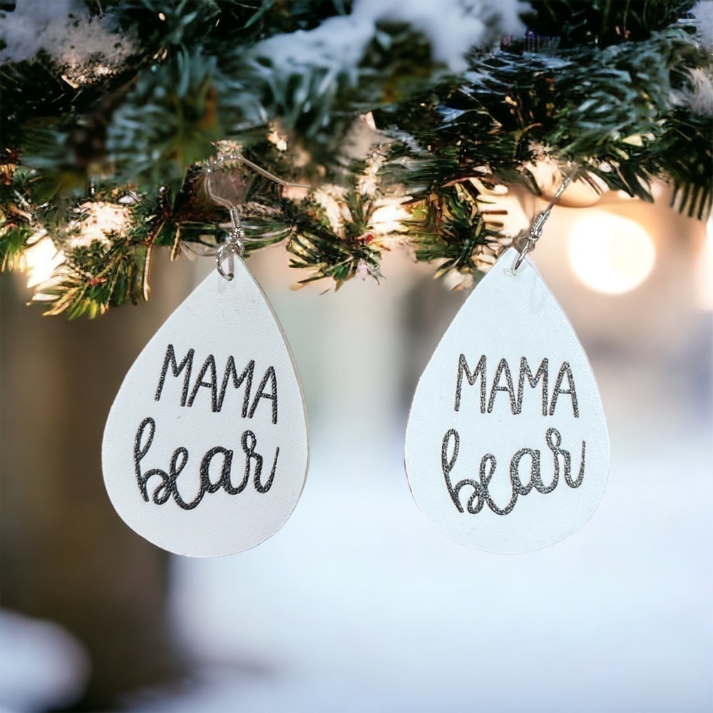 MAMA BEAR FAUX LEATHER EARRINGS